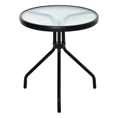 Outsunny okrogla vrtna mizica s steklenim vrhom, mizica za kavo za notranjo in zunanjo uporabo, Φ50x55 cm, črna