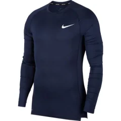 Nike Pro Long-Sleeve Compression Top, Obsidian/White
