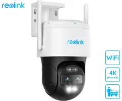 Reolink TrackMix WiFi IP kamera, dva objektiva, 4K Ultra HD, WiFi, vrtenje in nagibanje, IR nočno snemanje, LED reflektorji, aplikacija, vodoodporna, dvosmerna komunikacija, bela