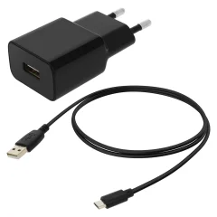 Bluestar USB 1A polnilec za pametni telefon, mikro-USB kabel črn