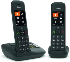 Gigaset C575A Duo - Brezžični stacionarni telefon z vgrajeno telefonsko tajnico do 30 min snemanja, velik barvni zaslon z osvetljenim ozadjem, prostoročno telefoniranje in funkcija blokiranj