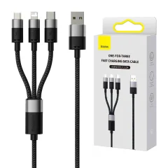 3v1 USB kabel Baseus StarSpeed Series, USB-C + Micro + Lightning 3,5A, 1.2m (črn)
