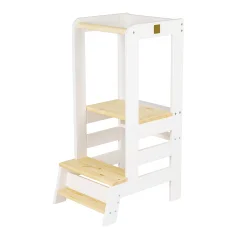 Lesena učna stolpica MeowBaby® Montessori, bela s naravnimi elementi brez plošče