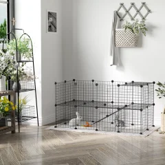 PawHut majhna kovinska ograda za hišne ljubljenčke s 36 kovinskimi ploščami, ki se prilagajajo vaši obliki in konfiguraciji, ter vratci