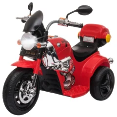 HOMCOM Otroški električni motocikel s 6V baterijo in 3 kolesi, z lučkami in glasbo, hitrost 3 km/h, za otroke od 18-36 mesecev, 87x46x54cm, rdeč, rdeč