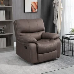 HOMCOM Relax fotelj z naslonom za noge, ročno nagibajoč se fotelj, prevleka iz mikrovlaken in dodatno oblazinjenje, 97x99x96 cm, rjava