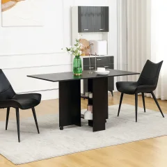 HOMCOM zložljiva lesena miza za 4-6 oseb, zložljiva jedilna miza s koleščki, 75x140x74cm, črna