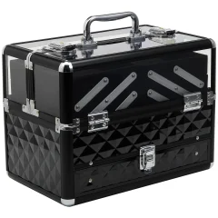 HOMCOM Profesionalni potovalni kovček za ličila s snemljivimi pladnji in ključavnico - barva: črna (30x18,5x22 cm)