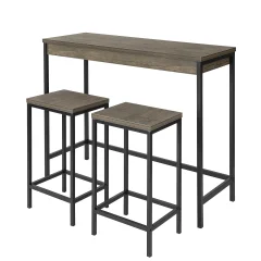 SoBuy komplet barske mize z 2 taburejema v industrijskem slogu z vzorcem tikovega lesa