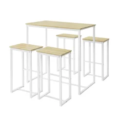 SoBuy komplet barske mize s 4 stoli z vzorcem breze v industrijskem slogu