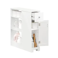 SoBuy kopalniška ozka omarica za shranjevanje na kolesih v beli barvi v stilu minimalizma