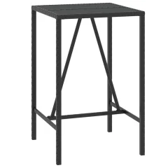 vidaXL Barska miza s stekleno ploščo črna 70x70x110 cm poli ratan