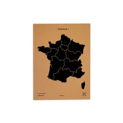 Zemljevid iz plute - Woody Map Natural France / 60 x 45 cm / črn / brez okvirja