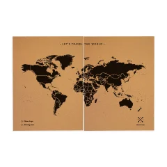 Zemljevid sveta iz plute - Woody Map Natural World / 120 x 90 cm / Črna / Brez okvirja