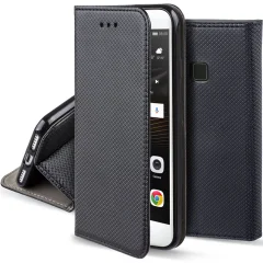 MOOZY črna pametna magnetna preklopna torbica za telefon Huawei P9 Lite