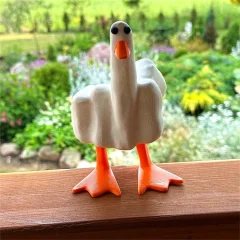 Funny duck resin statue, finger duck resin garden statue, duck resin craft decorative sculpture statue for home office desk joke prank gift
