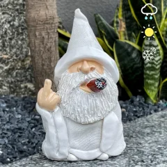 Fun Wizard Dwarf Statue Victorious Old Man with White Beard - Tabletop and Window Courtyard Art Decoration, Outdoor Statue