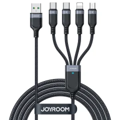 4v1 Kabel USB-A - 2x USB-C iPhone Lightning microUSB 1,2m črn