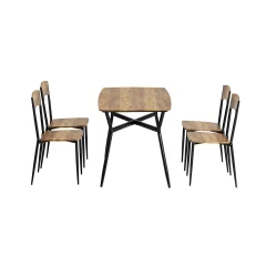 SoBuy Jedilna miza s 4 stoli z vzorcem češnjevega lesa v industrijskem slogu
