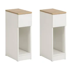 SoBuy komplet 2 ozkih nočnih omaric v beli barvi v stilu minimalizma