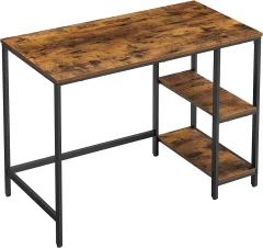 LWD046B01 Računalniška miza PC miza Pisarniška miza z 2 policama na desni ali levi strani za pisarno, dnevna soba, jekleni okvir, industrijsko oblikovanje, vintage rjava/črna