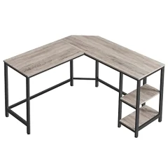 Računalniška miza, kotna miza v obliki črke L, delovna postaja s policami za domačo pisarno, prihranek prostora, enostavna montaža, industrijska, siva in črna LWD72MB