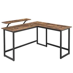 Pisalna miza v obliki črke L s stojalom za učenje, igro, delovanje, prihranek prostora, nastavljive noge, kovinski okvir, enostavna montaža, rustikalno rjava LWD56X 140 x 130 x 76/91,5 cm
