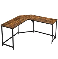 Računalniška miza v obliki črke L, kotna miza za učenje, domača pisarna, igre, prihranek prostora, enostavna montaža, industrijsko oblikovanje, rustikalno rjava in črna LWD73X