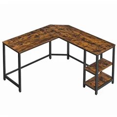 Računalniška miza, kotna miza v obliki črke L, delovna postaja s policami za domačo pisarno, prihrani prostor, enostavna za sestavo, industrijska, rustikalno rjava in črna LWD72X