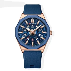 CURREN 8437 Moška modna ura s priložnostnimi silikonskimi trakovi, kvarčnim gibanjem, samodejnim datumom in svetlečimi rokami (model 8437)" blue