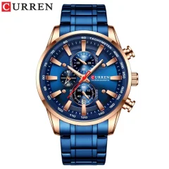 CURREN 8351 iz nerjavečega jekla Modni moški zapestna ura Quartz gibanje Watch tri oči poslovne ure zapestnica zaponka Blue-Gold