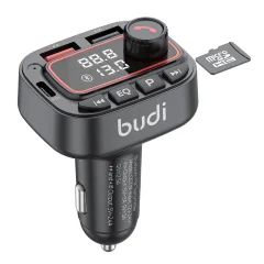 Oddajnik FM Budi s polnilnikom 42 W, Bluetooth 5.0, USB-C PD, microSD (črn)