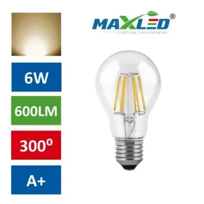 LED žarnica - sijalka E27 6W (50W) fillament toplo bela 3000K