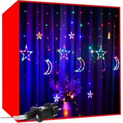 Novoletne lučke zavesa 136 LED RGB večbarvne 2,4m zvezde 8 funkcij