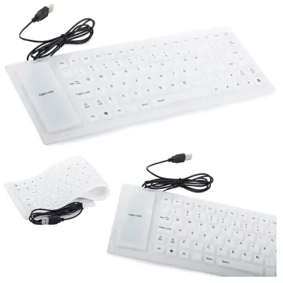 Tanka vodoodporna USB silikonska tipkovnica – zložljiva 35cm bela