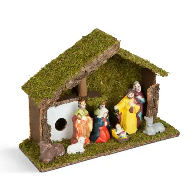 Jaslice lesne s keramičnimi figurami 30 x 10 x 20cm