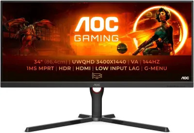 AOC U34G3XM/EU 3440x1440 Gaming 144Hz VA 1ms 2xHDMI DisplayPort HAS sRGB120% FreeSync Premium HDR10 monitor