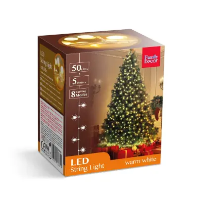 Novoletne lučke toplo bele IP44 50 LED 5.2m 8 programov