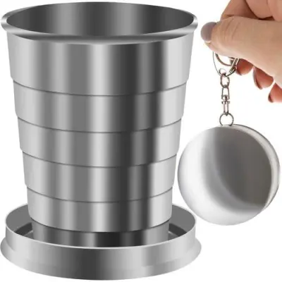 Teleskopski inox zložljiv prenosni kozarec 80ml obesek