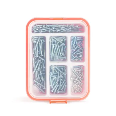 Izbor samoreznih vijakov - 3,5-5 mm - 210 kosov - s plastičnim organizatorjem