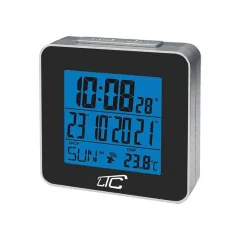 LCD budilka s termometrom z radijsko vodeno uro črna
