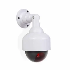 Stenska okrogla varnostna slepa lažna kamera realističnega videza z LED diodo 2 x AA baterija bela