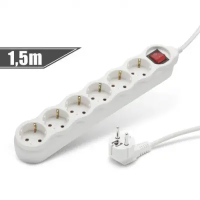 Podaljšek na 6 vtičnice 3x1mm 1,5m s stikalom