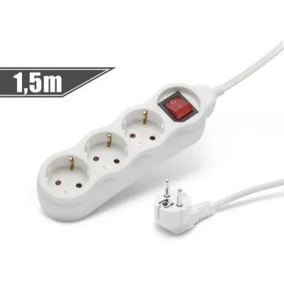 Podaljšek na 3 vtičnice 3x1mm 1,5m s stikalom