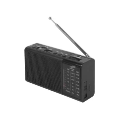 Prenosni radio s polnilno baterijo, USB, TF, AUX, mini LED svetilko in baterijo črne barve