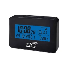 Mini LCD radijsko vodena DCF ura z budilko in termometrom črna