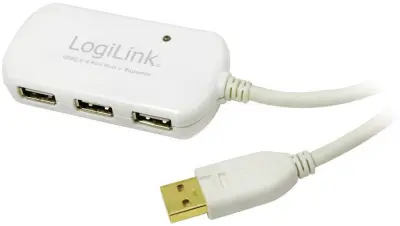 LogiLink USB kabel USB 2.0 USB-A vtič\, USB-A vtičnica 12.00 m bela pozlačeni konektorji\, UL-certificirano UA0108