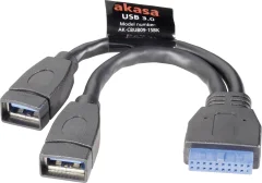 Akasa USB kabel USB 3.2 gen. 1 (USB 3.0) spojni konektor 19-polni \, USB-A vtičnica 0.15 m črna pozlačeni konektorji\, UL-certificirano AK-CBUB09-15BK