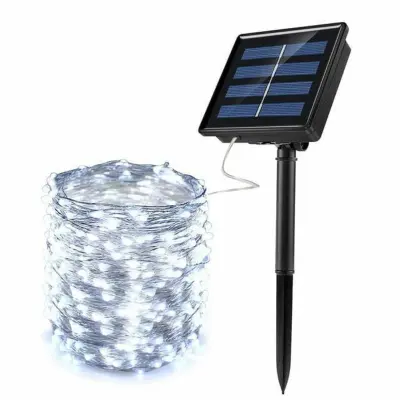 Solarne novoletne lučke veriga 100 LED hladno bela 10m 8 funkcij