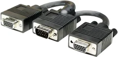 Manhattan VGA Y-kabel VGA 15-polni vtič\, VGA 15-polna vtičnica\, VGA 15-polna vtičnica 0.15 m črna 304559 lahko se privije VGA kabel